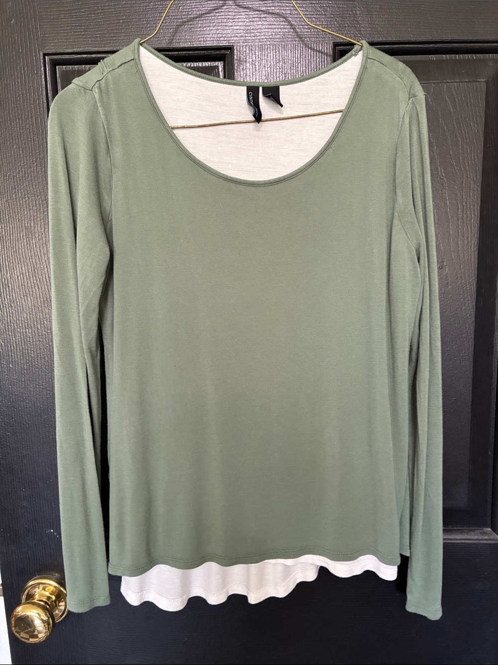 Cynthia Rowley Sage Green Scoop Neck Layered Long-Sleeve Top